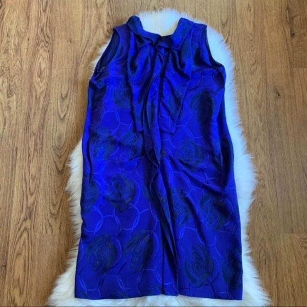 Marni Blue Ruffle Sleeveless Silk Blend Dress 40